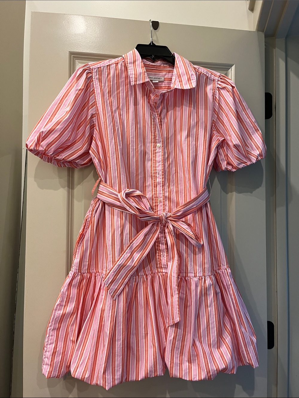 Striped Pink Tie-Waist Mini Shirt Dress - Picture 5 of 5